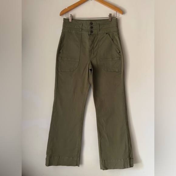 Veronica Beard Marley High-Rise Wide Leg Pants 28 Olive Convertible Ankle Tabs - Picture 5 of 16